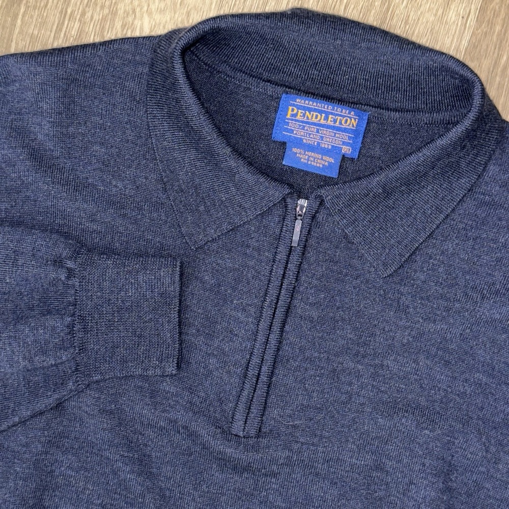 Pendleton 1/4 Collared Sweater Men's XL Merino Wool Navy Blue Pullover